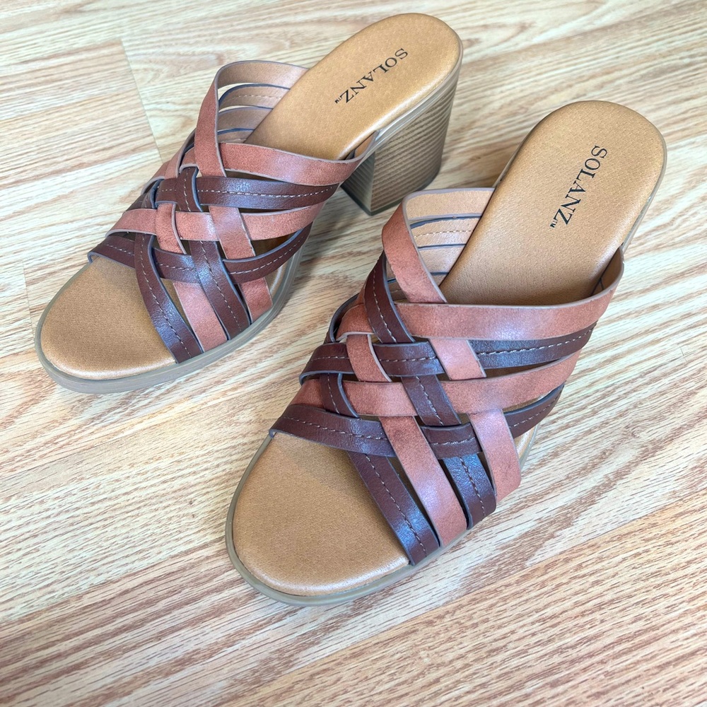 Women's Brown Strappy Heeled Sandals Solanz